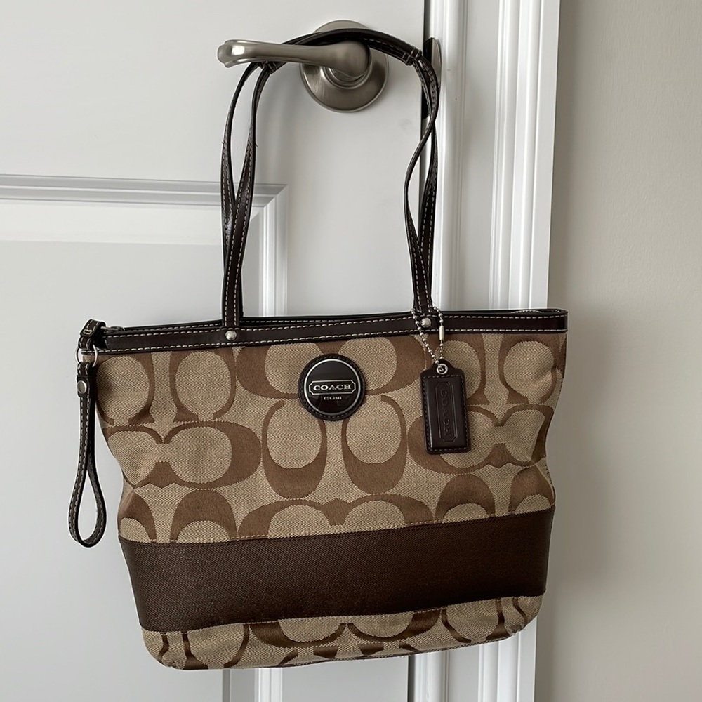 Coach brown two tone signature logo tote